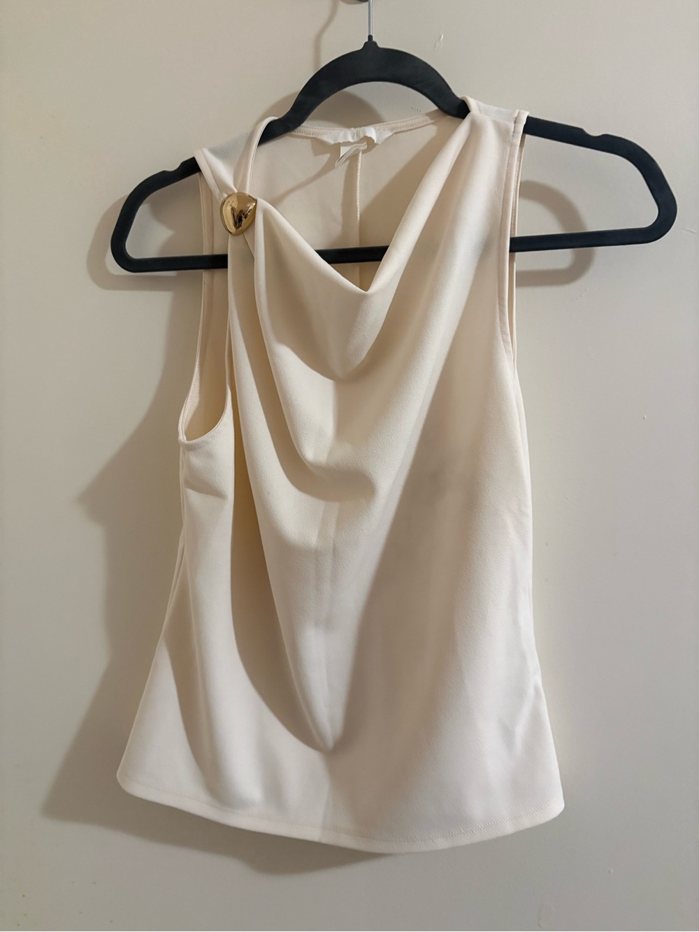 H&M Cream Draped Cowl Neck Sleeveless Top with Gold Accent